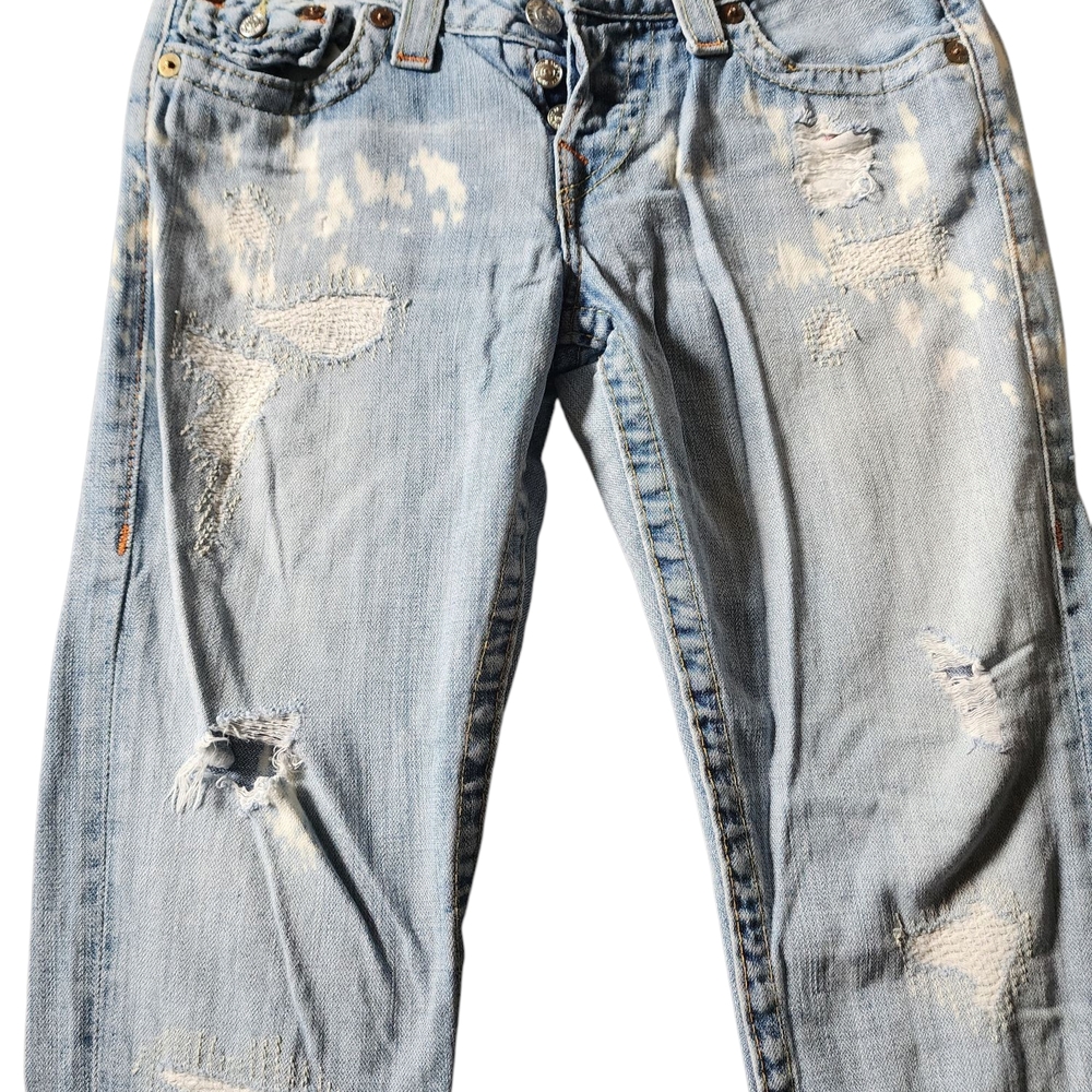 True Religion Blue Boyfriend Jeans with Distressed Details